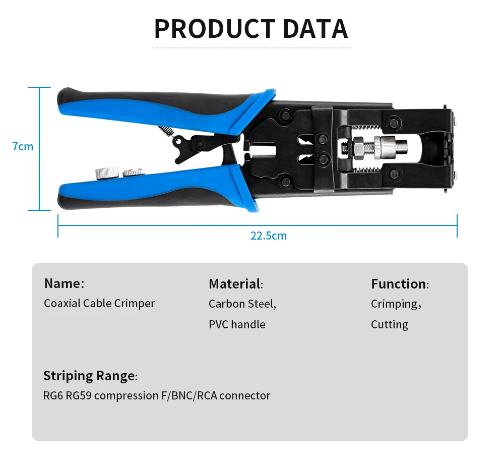 Description Picture 2 of itemCCTV Camera Installation Tool Set Compression Pliers for F/BNC/RCA Connector RG-58/59/62/6(3C/4C/5C) Type Cable Stripper Kit