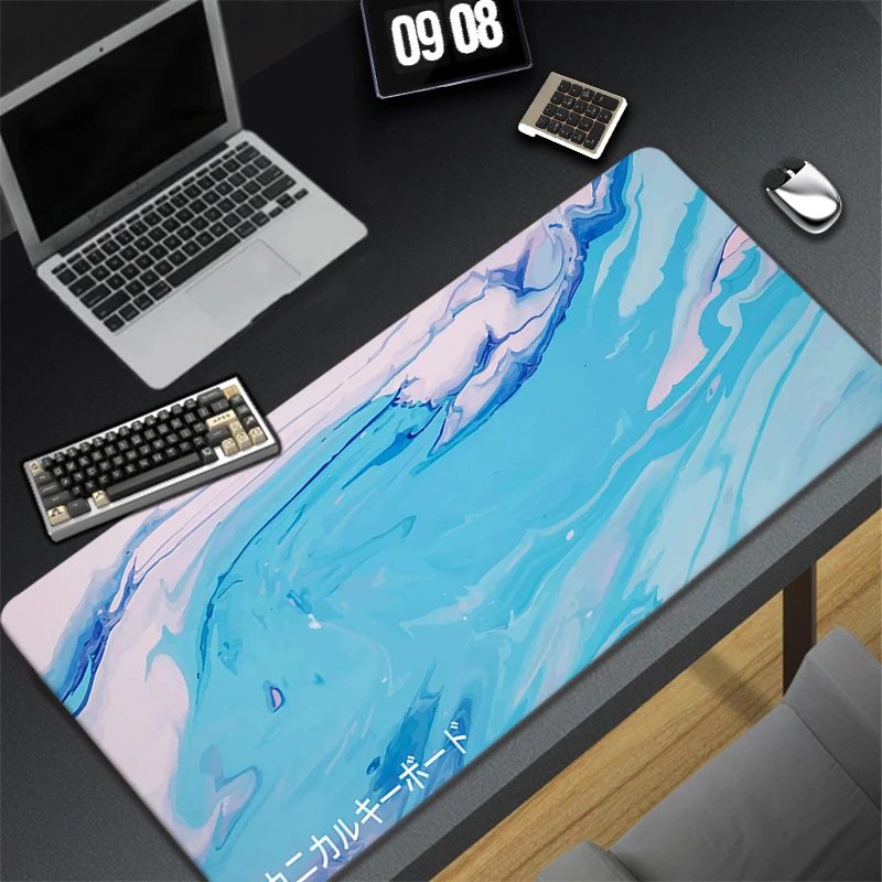 

Large Gaming Mousepad Art Strata Liquid Blue Mouse Pad Compute Mouse Mat Gamer Pink Desk Mat XXL for PC Keyboard Mouse Carpet