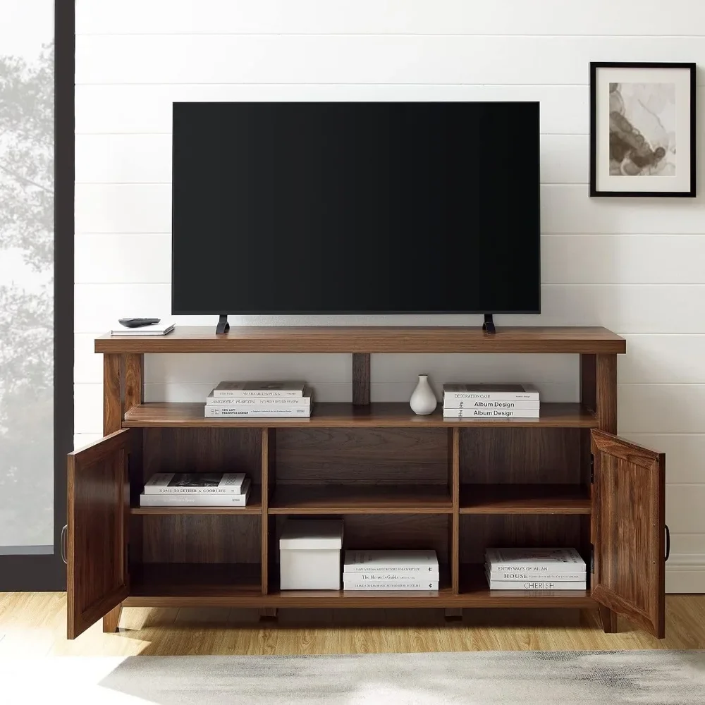 Walker Edison Kent Modern Rustic Grooved Door Tall Stand for TVs up to 65 Inches, 58 Inch, Dark Walnut 3