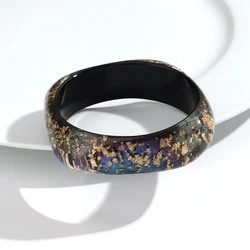 Elegant Gold Foil Irregular Square Wide Bangle - Trendy Resin Geometric Bracelet Statement Jewelry Gift (Square - black)