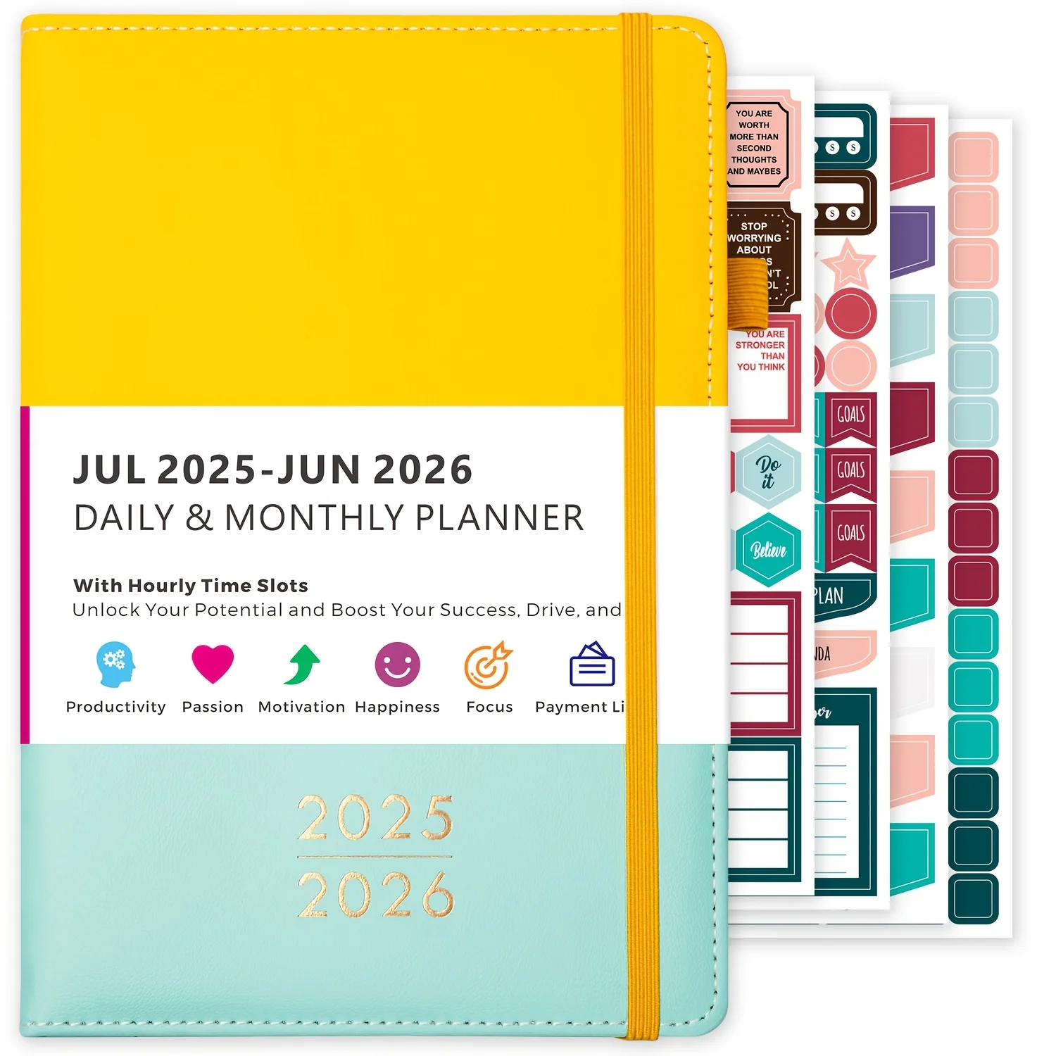 2025-2026 Academic Daily/Monthly Planner 5.7"x8.4" Hourly Schedule, 12 Tabs & Pocket Faux Leather Work/Home/School FOCUS DAY