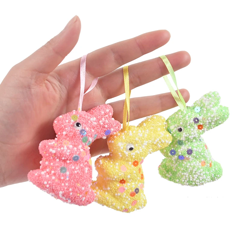 

12pcs Easter Rabbit Hanging Pendant Cute Colorful Foam Bunny Ornament 2024 Happy Easter Party Decoration For Home Kids Gift Toy