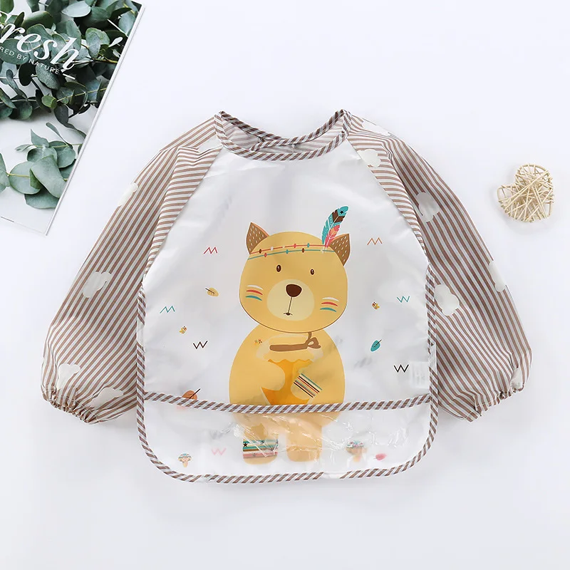 Baby Bibs Cute Colorful Cartoon Waterproof Bib Infant Eating Children Drawing Long Sleeve Pocket Apron Self Feeding Baby 0-3Y 5