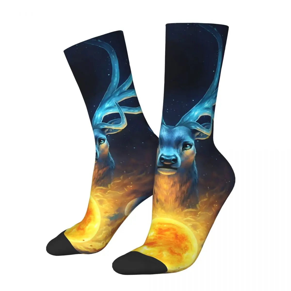 Hip Hop Vintage Deer Space Sun Planet Calzini A Compressione Da Uomo Pazzi Unisex Space Galaxy Wolf Street Style Seamless Crew Sock