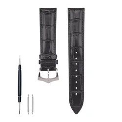 Premium Genuine Leather Bamboo Pattern Watch Strap - Soft, Breathable, Calfskin Replacement Band - 18mm (Black)