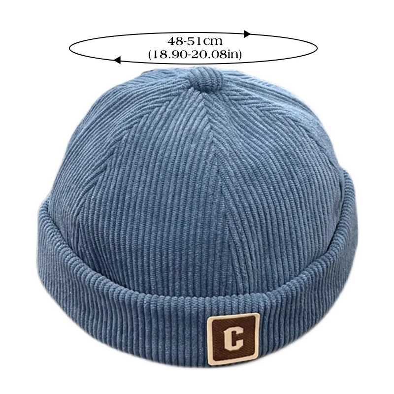 Solid Color Letter Baby Beanie Cap Corduroy Hat for Toddler Boy Girl Vintage Adjustable Kids Brimless Hats