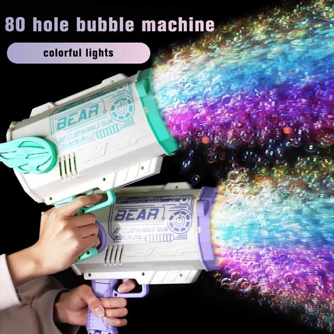 Kids Bazooka Bubble Machine 80 Holes Gatling Electric Soap Bubble