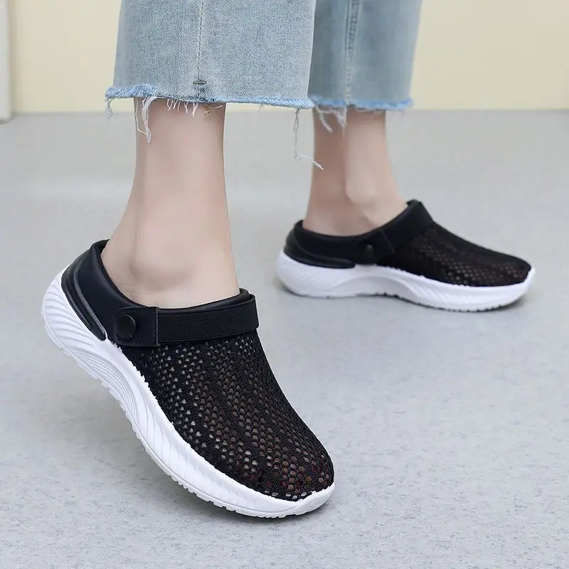 2024 New Women Mesh Lightweight Shoes Woman Slippers Wedge Shoes Female Breathable Sandals Thick Bottem Casual Half slippers