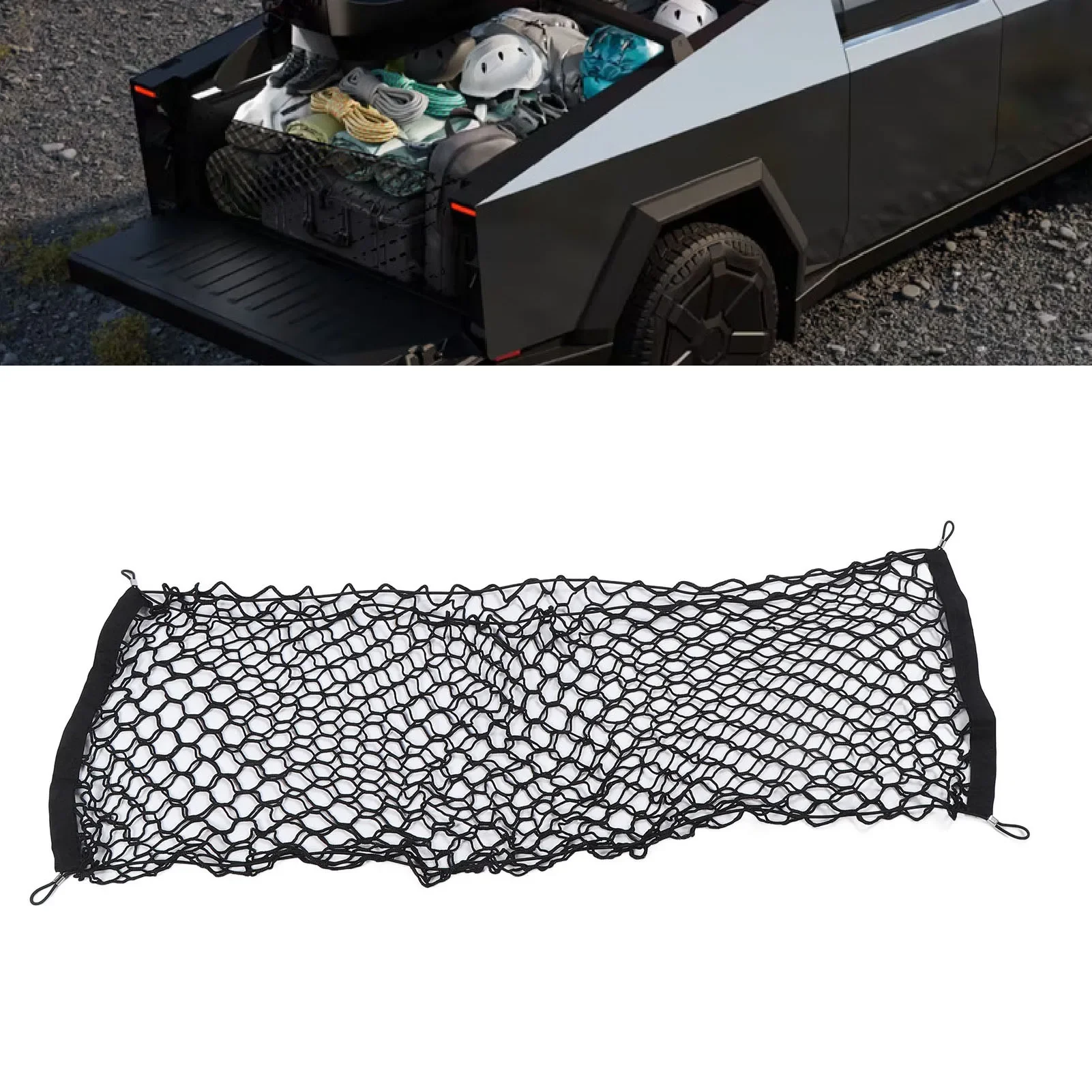 Elastic and Stretchable Pickup Trunk Bed Fixing Net with 6 Metal Hooks for Tesla Cybertruck +
