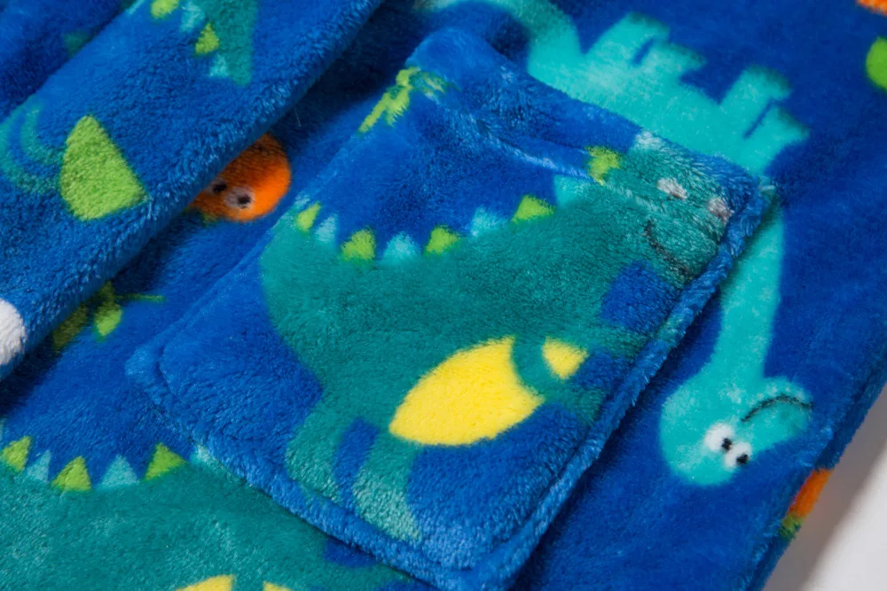 Kids Pajamas Set Hooded Dinosaur Printed Flannel Bathrobe Boys Astronaut Cartoon Soft Warm Long Sleeves
