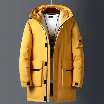 New Winter Jackets Men White Duck Warm Hooded Long Down Jackets Autumn Casual Top Parka Male Black Fluffy Coat Beige Yellow