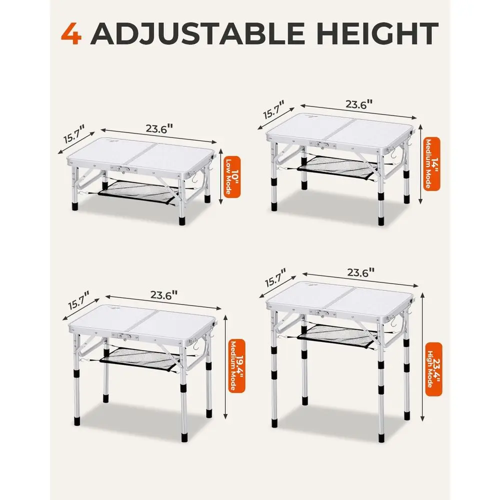 Portable Folding Camping Table with Adjustable Height, Mesh Layer, Compact for Outdoors, Picnic, BBQ