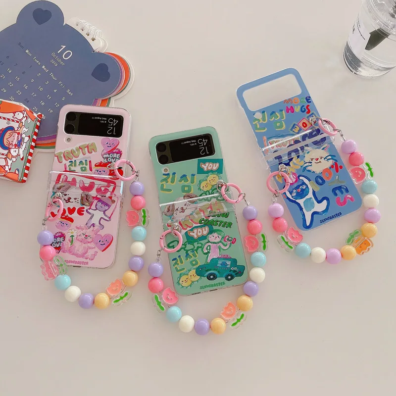 Custodia Funda Per Samsung Galaxy Z Flip 4 Z Flip 3 Full Screen Graffiti Blue Green Bracciale Custodia Protettiva Antiurto Per Telefono