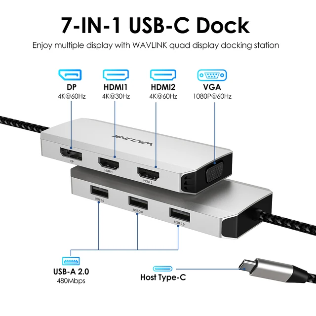 WAVLINK-USB cラップトップドッキングステーション、マルチポート 