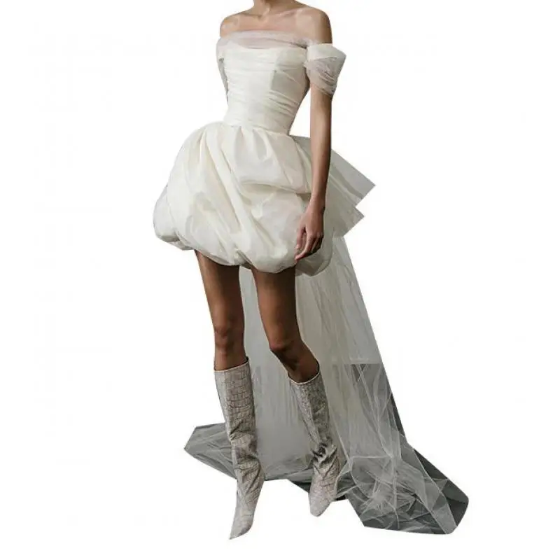 Newest Short Wedding Dresses Classic Elegant Boat Neck Simple Bridal Dress Backless Sexy Vestidos De Novia Customized 5