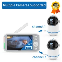 Moniteur vidéo pour bébé, 5 pouces, 720P, avec Zoom panoramique et inclinaison, caméra de Surveillance, interphone bidirectionnel, Vision nocturne automatique, écran IPS, pour bébé nounou 2
