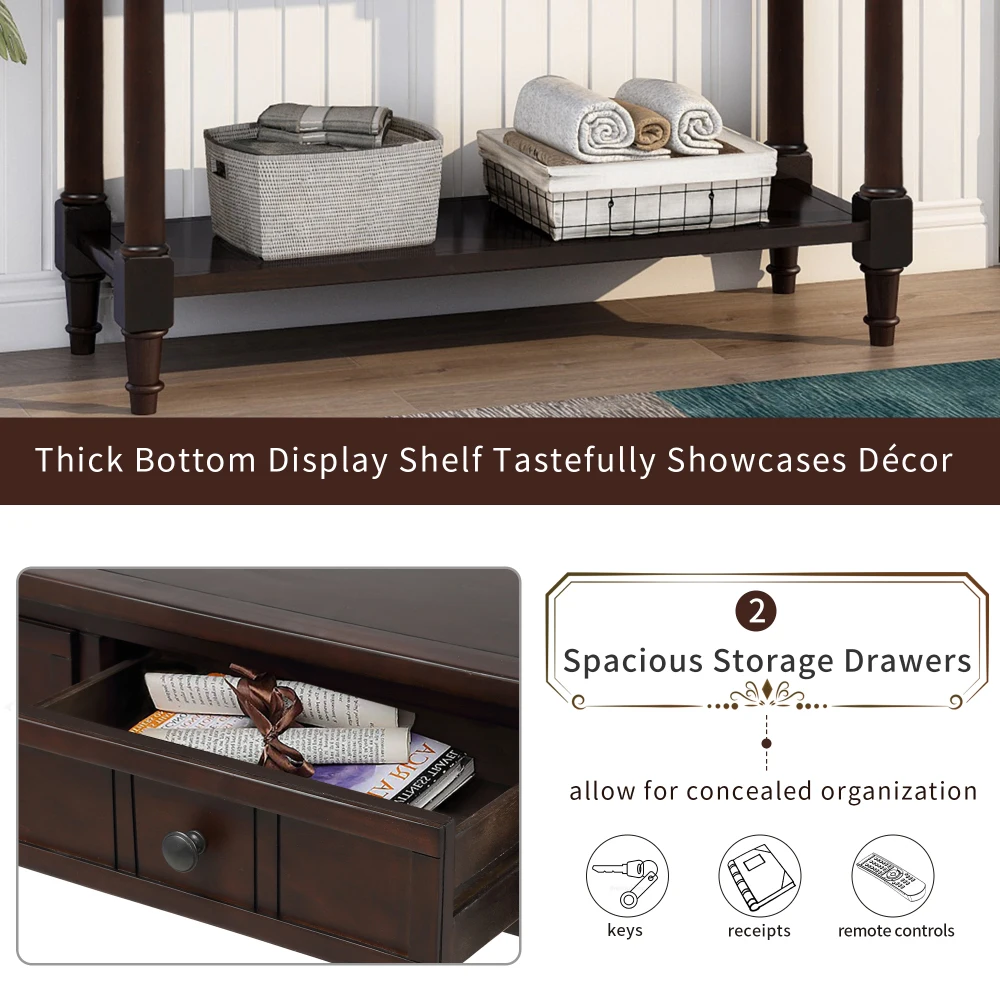 TREXM Daisy Series Console Table Traditional Design with Two Drawers and Bottom Shelf (Espresso) 5