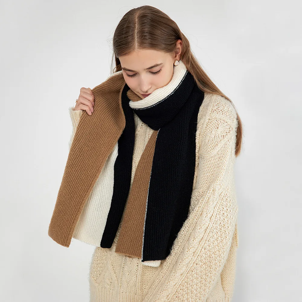 

Кашемировый вязаный шарф Новинка японский и корейский Полосатый контрастный цвет осень-зима клетчатый шарф женский шарф