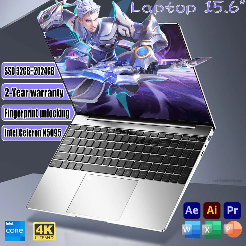 15.6 "Laptop Intel Celeron N5095 Notebook Gamer 32Gb Ram 2Tb Ssd Office Study Pc Computer Windows 11 Risoluzione 1920*1080