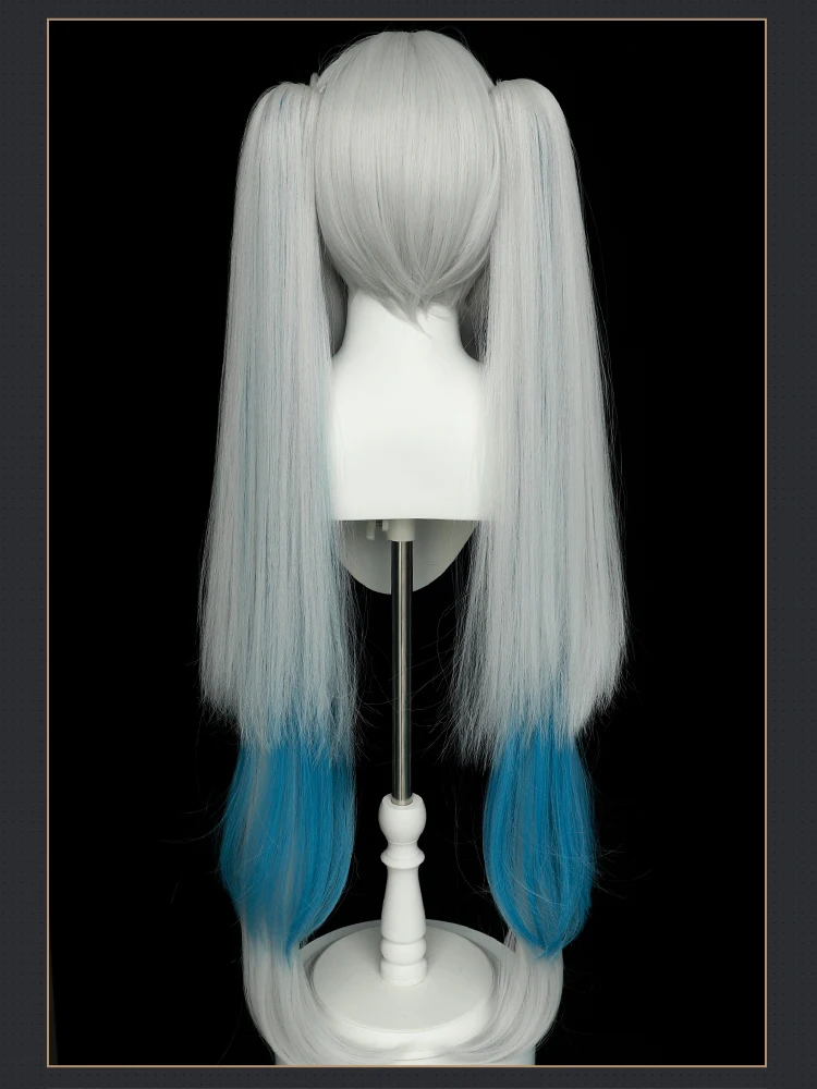 Jinhsi Wig Wuthering Waves WuwWa Jinhsi Cosplay Wig With Tonytail Long Hair Grey Blue Hair 5