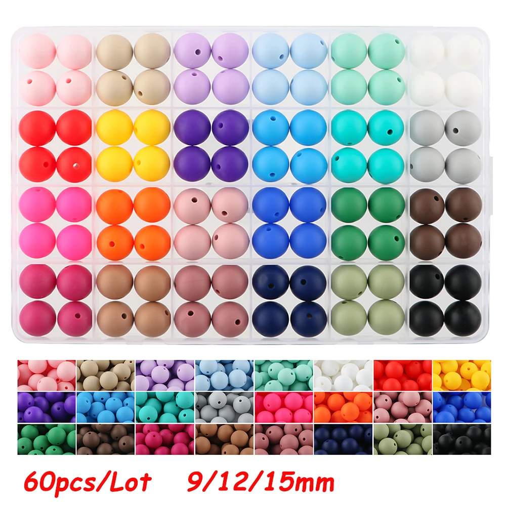 50-60 Stück 9/12/15MM runde Silikonperlen, lose Abstandsperlen für die Schmuckherstellung, DIY-Perlen für Stifte, Armbänder, Halsketten, Zubehör