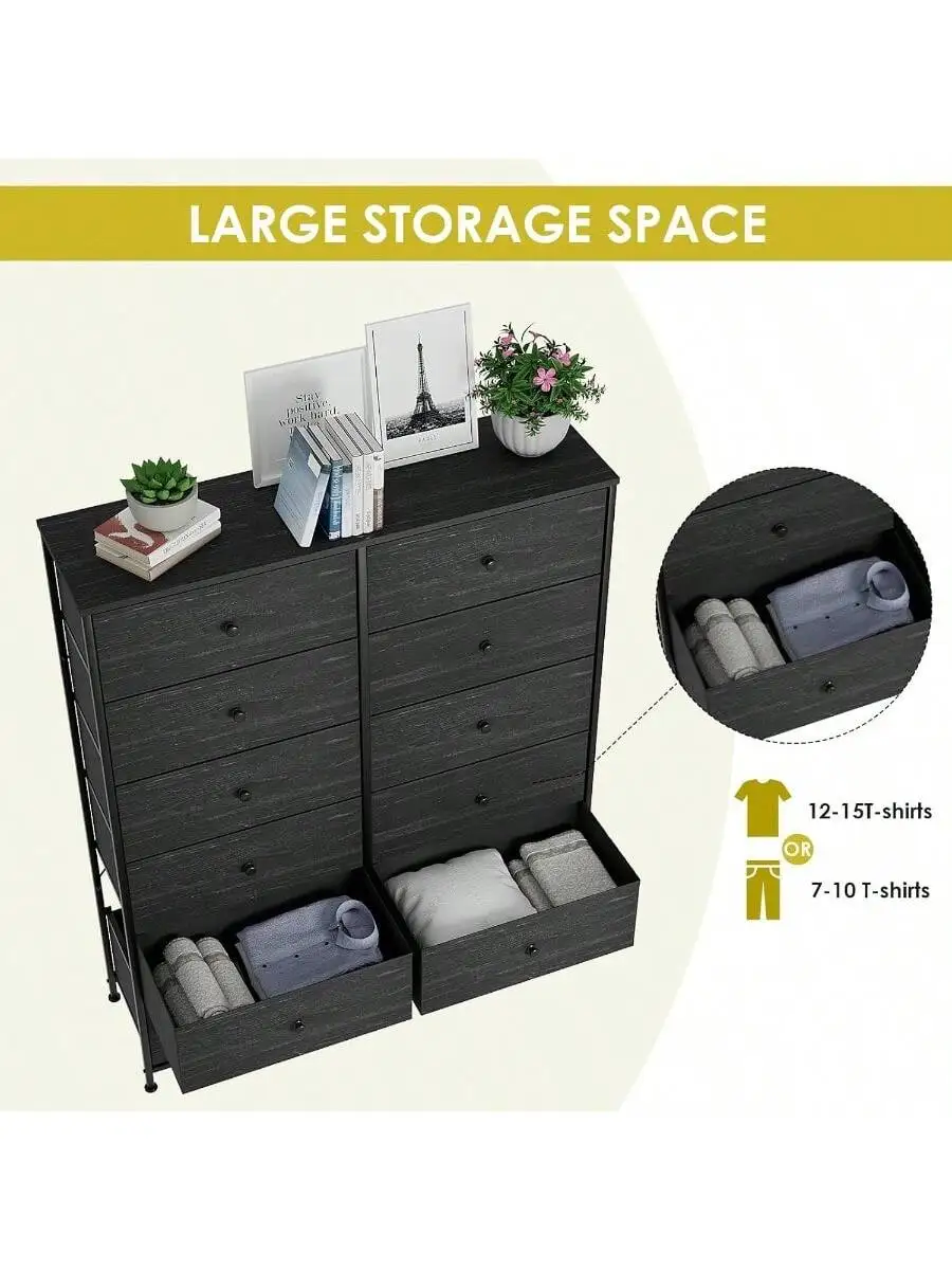 Arlopu 12-Drawer Dresser 35.2 Widened 6-Layer Fabric Storage Tower w Textured Print Fabric Bins Tall Chest Organizer Uni 5