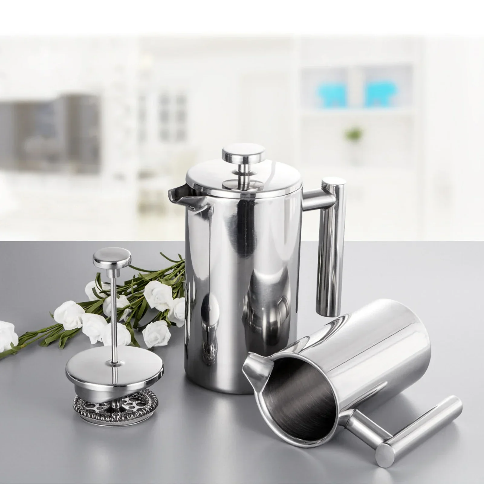 Description Picture 6 of itemFrench Press Pot Filter Press Hand-made Coffee Pot Stainless Steel High Quality Double Walled Insulated 350ml/800ml/1000ml