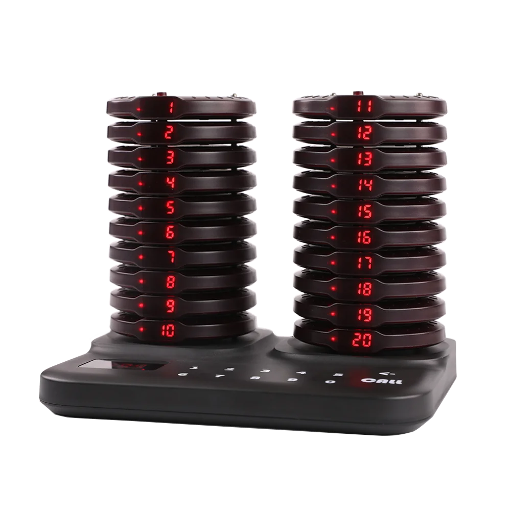 Wireless Restaurant Pager System Calling System Dual Charging Base Coaster Buzzer For Food Court Food Truck Cafe Shop