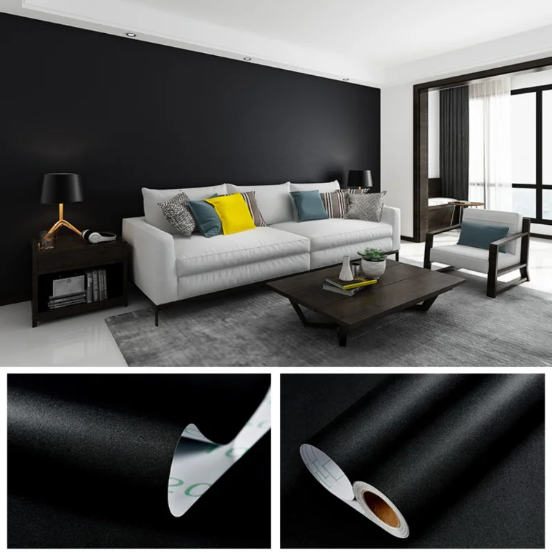 

5/3/1m Matte Black Self Adhesive Wallpaper Vinyl Contact Paper Drawer Peel Stick Removable Contact Paper Decor Modern Wallpaper