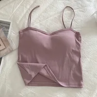 Women's Solid Sweet Camisole With Chest Pad Slimming Fit Fashion Yoga Sports Casual Versatile Cropped Top With Built In Bra - Image 3