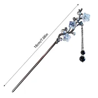 Classic Hair Stick Chopsticks Ink Color Flower Metal Fringe Hairpin For Women Pearl Black Beads Cheongsam Hair Bun Jewelry Gifts 6