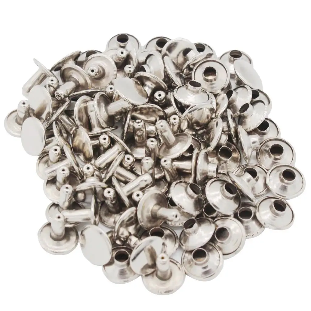 50 Sets Silver Metal Double Side Rivets Studs Punk for Clothes Shoes Bags Decoration