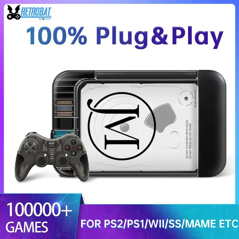 JMachen Hyper Base 휴대용 외장 게임 HDD 100000 개 이상 게임, RB2 2T, PS2, PS1, Wii, PSP, N64, MAME, DC, SS, SATA3 용, 신제품 