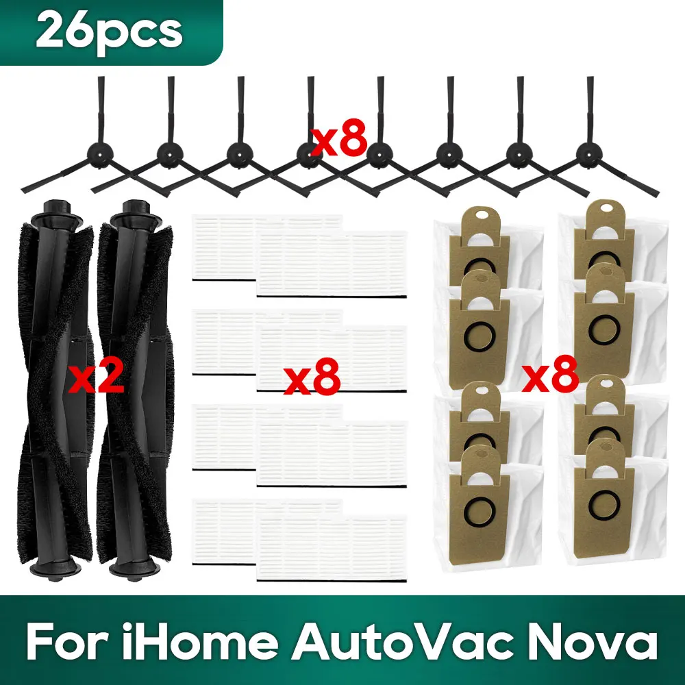 

For iHome AutoVac Nova Self Empty Roller Main Side Brush Heap Filter Mop Cloths Dust Bag Robot Vacuums Spare Part Accessory Kit