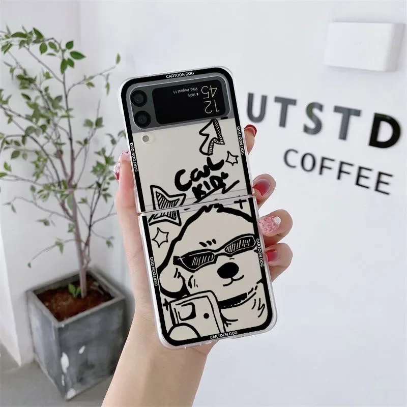 Funny Cartoon Dog and Cat Clear Folding Phone Case - Couple Design Hard PC Cover
