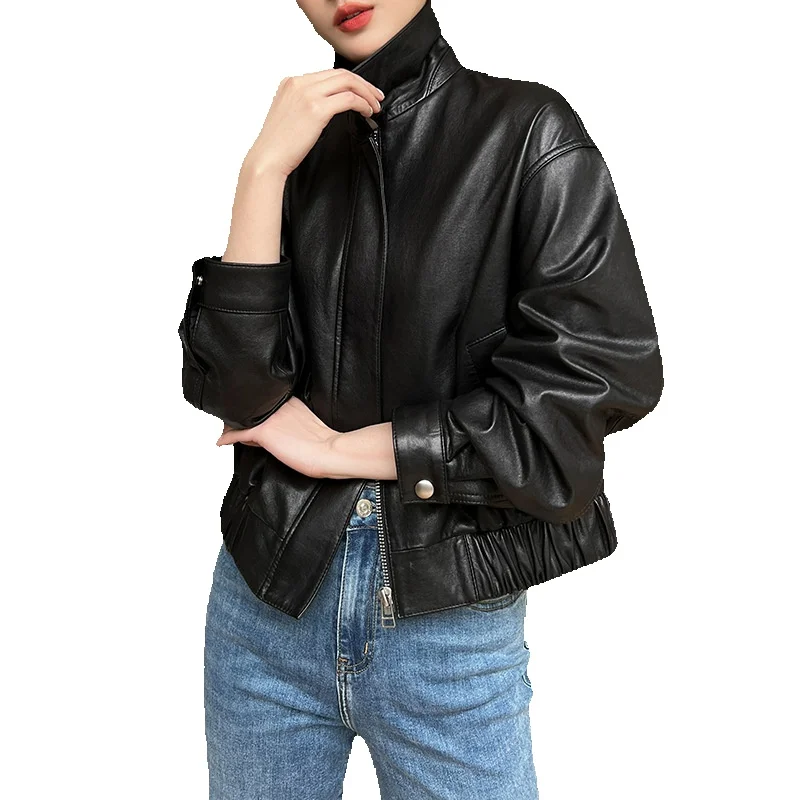 

New Zealand Vegetable Tanned Genuine Leather Sheepskin Women's Short Jacket Spring New Minimalist Jacket Leather Jacket