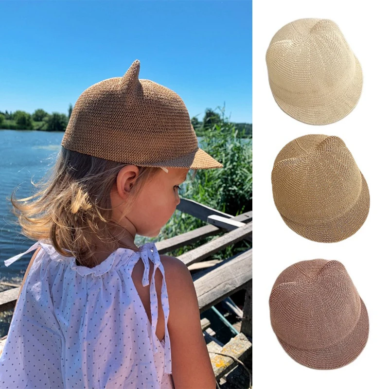 Straw Baby Hat Summer Kids Boy Girl Sun Hat Ears Beach Kids Panama Hats Children Baseball Cap baby hat kids sun hat baseball cap