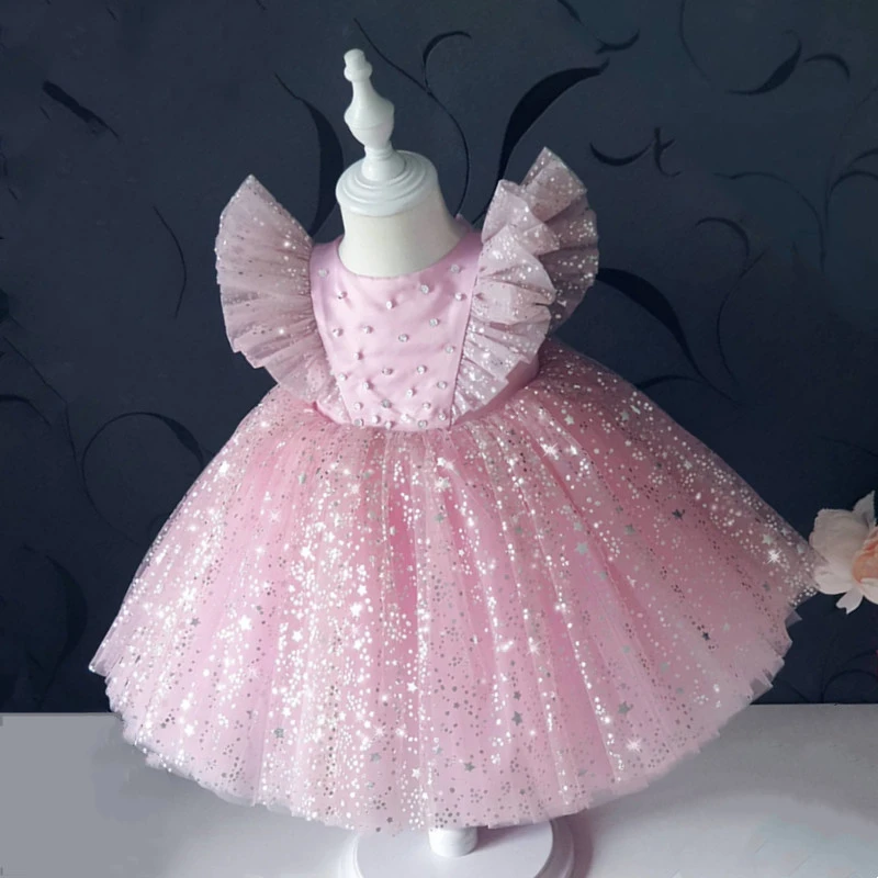 Kid Baby Girl Sequined Tulle Dress Girl Baby Birthday Party Dress