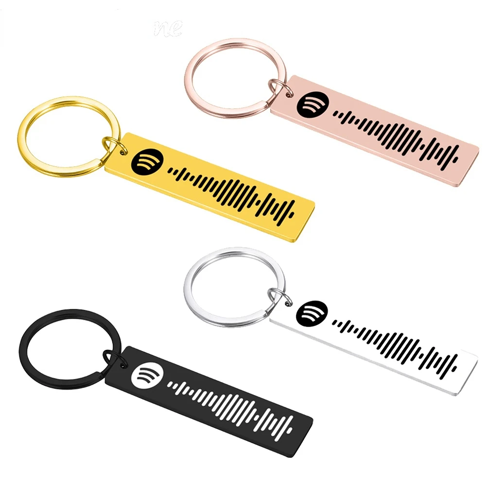 

2023 Personalized Music Scanning Code Keystring for Female Male Stainless Steel Keyring Customized Carved Jewelry Accessories