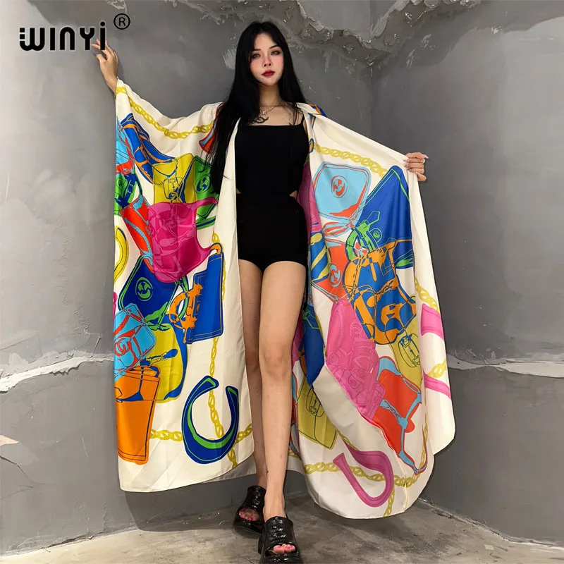 WINYI 기모노 여성용 아프리카 보호 프린트 비치 의상, 여름 커버 업 롱 코트, 우아한 코트, 여성용 비치 의상, 맥시 드레스