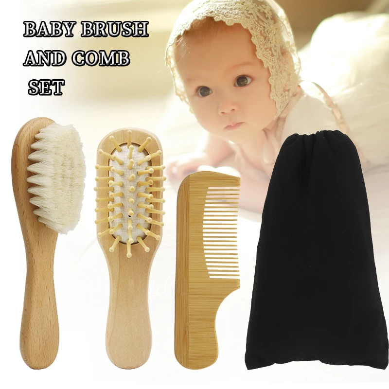 Brosse à Cheveux Bébé En Poils Naturels Et Manche En Bois - Douce, Massage Cuir Chevelu, Pour Nouveau-nés Et Tout-petits