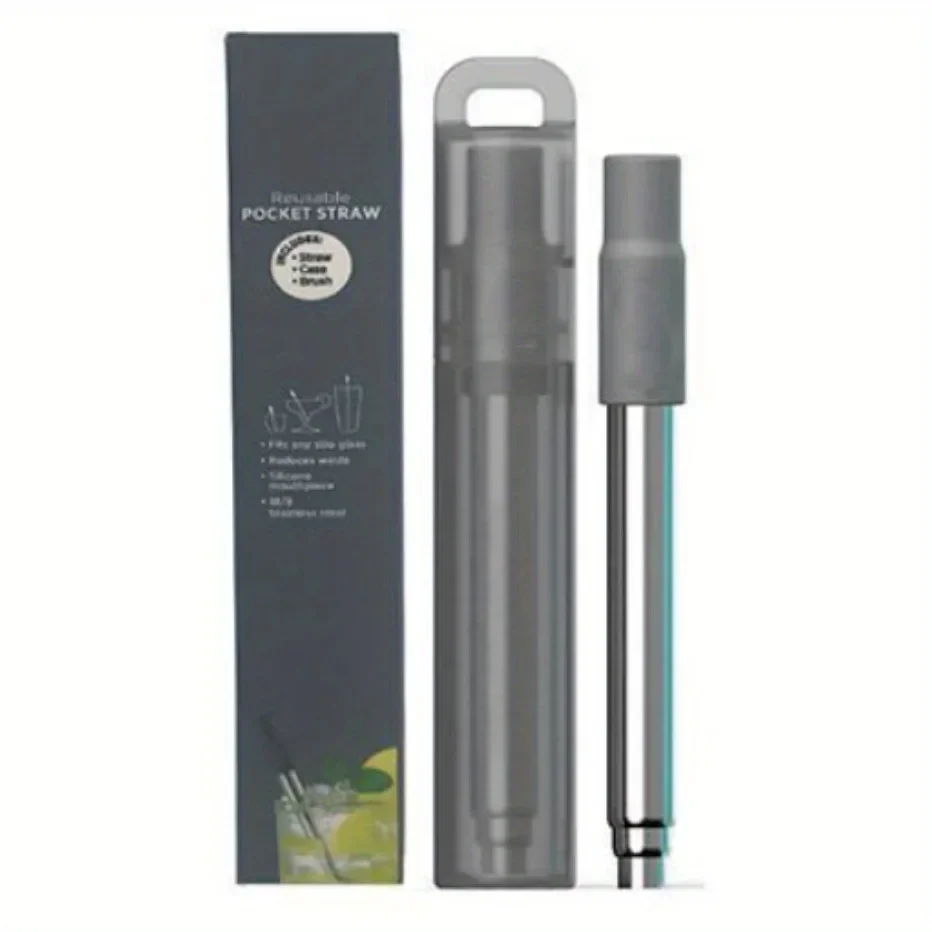 304 Stainless Steel Telescopic Straw Silicone Mouth Reusable Portable For Travel Environmental Friendly Metal Straw