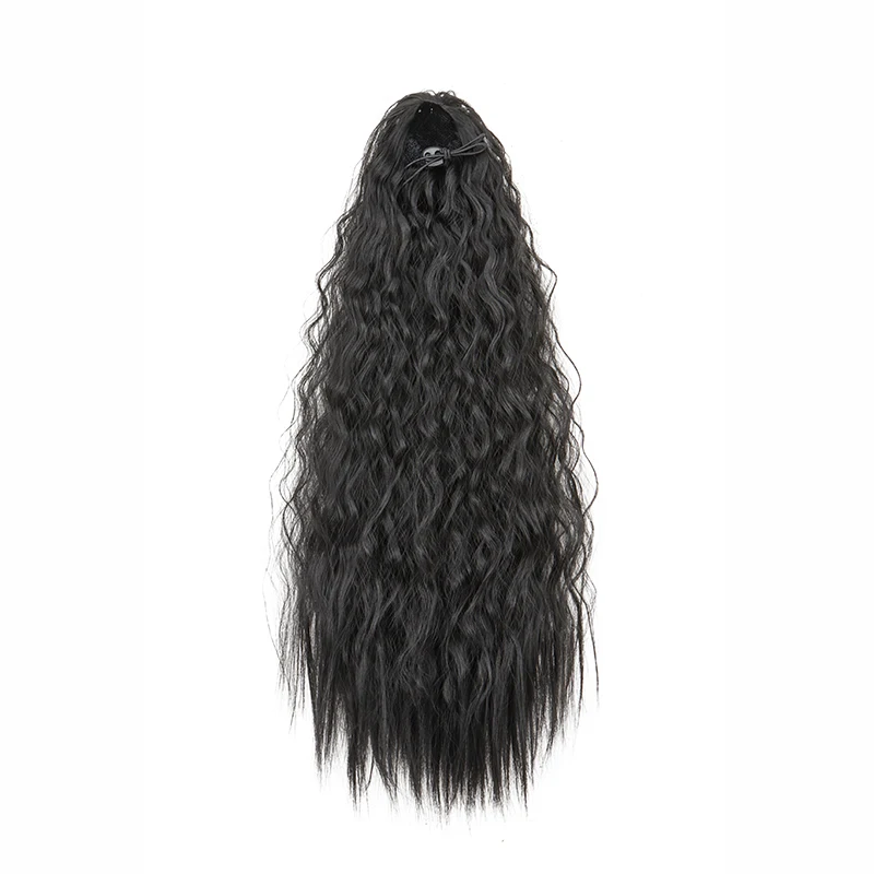 22Inch Synthetic Long Kinky Curly Ponytail Hair Extension Drawstring Wrapped Clip in Hair Black Hairpiecefor Women