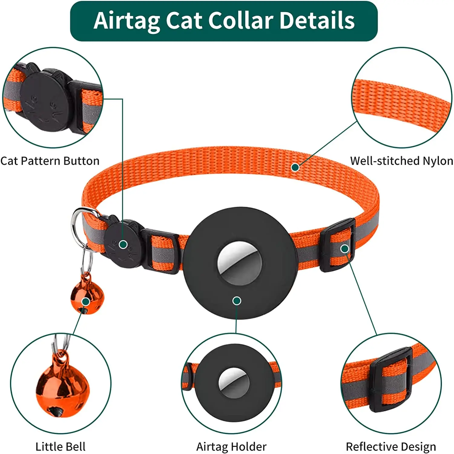 Collar para gatos AirTag – Collar reflectante ajustable para gato con  soporte AirTag y campana, collar GPS para gato (morado)