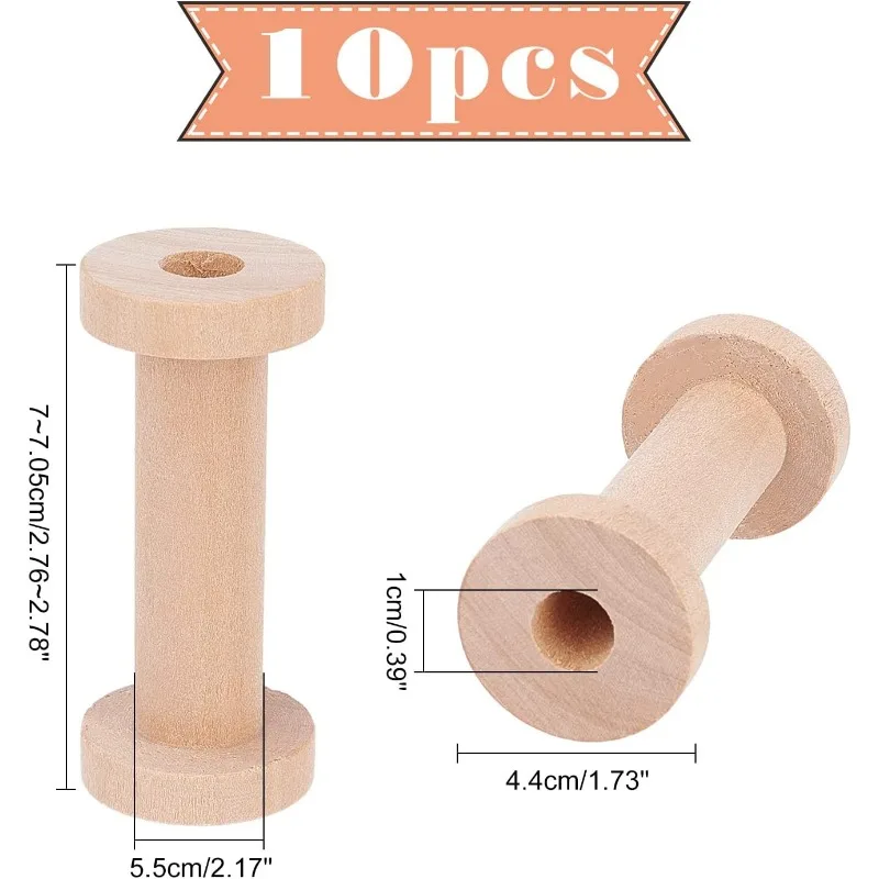 10pcs Long Wooden Spools 2.75inch Empty Bobbins Wood Sewing Embroidery Thread Spool Wire Weaving Bobbins for Embroidery