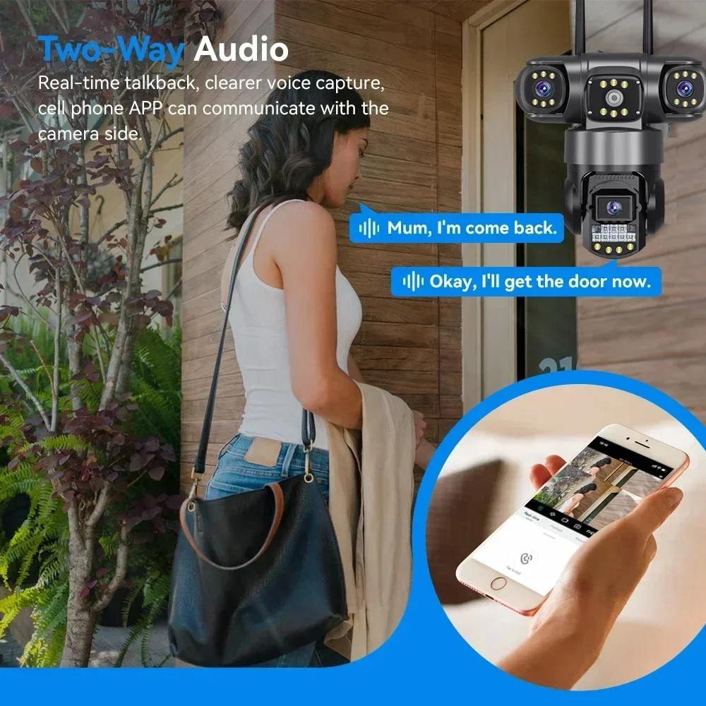 three lens Solar wifi 4g camera two-way audio v380