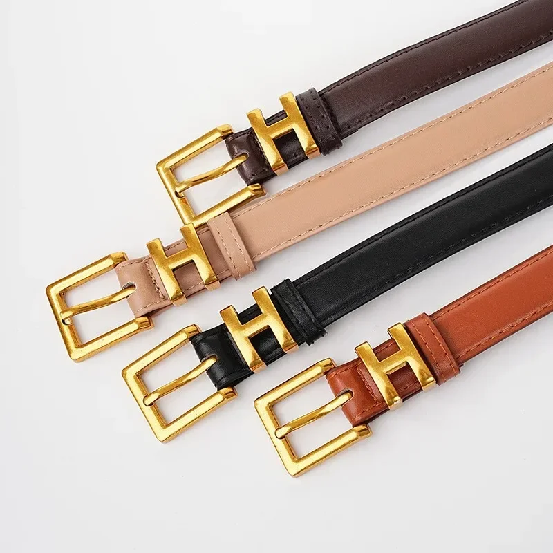 

New Belts Women's Leather Thin Belt Fashion Versatile Cowhide Small Belt Decoration Dress High Quality Real Leather Waistband