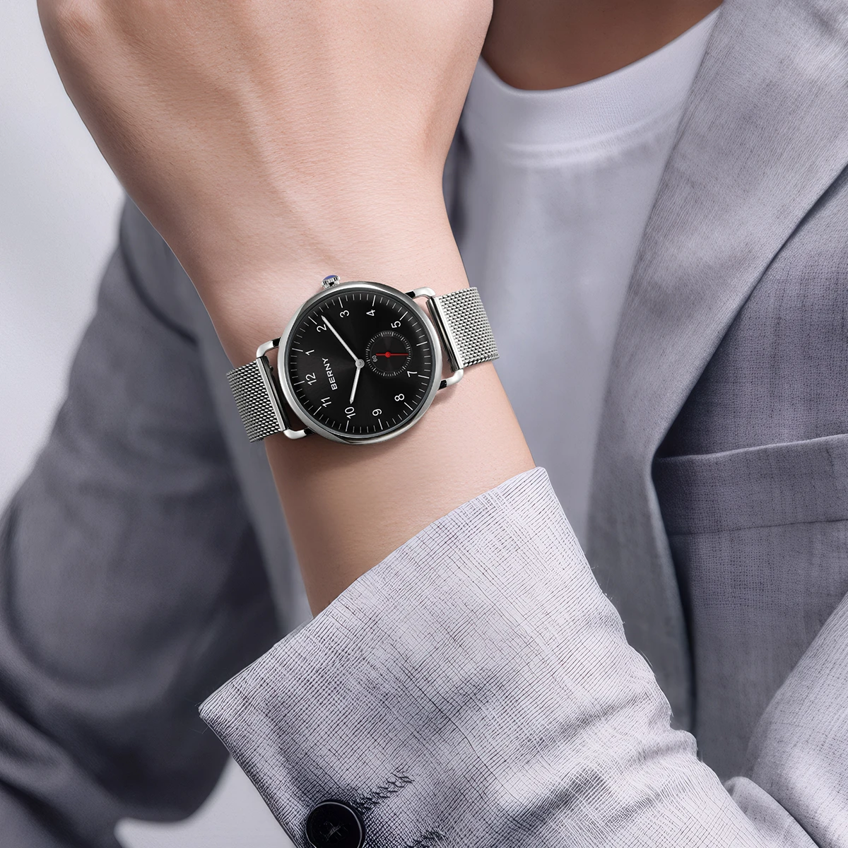 BERNY Goldene Herrenuhren, schlanker, modernistischer Stil, klassisch, elegant, Quarz-Armbanduhr, schlicht, lässig, leicht ablesbare Herrenuhr – Detail 28