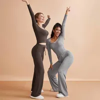 Ensemble de yoga deux pièces pour femmes, ensemble de vêtements de sport à manches longues, ensemble de yoga décontracté pour la maison, vêtements de sport, tenue de sport pour la course à pied, tenue de sport pour femmes 3