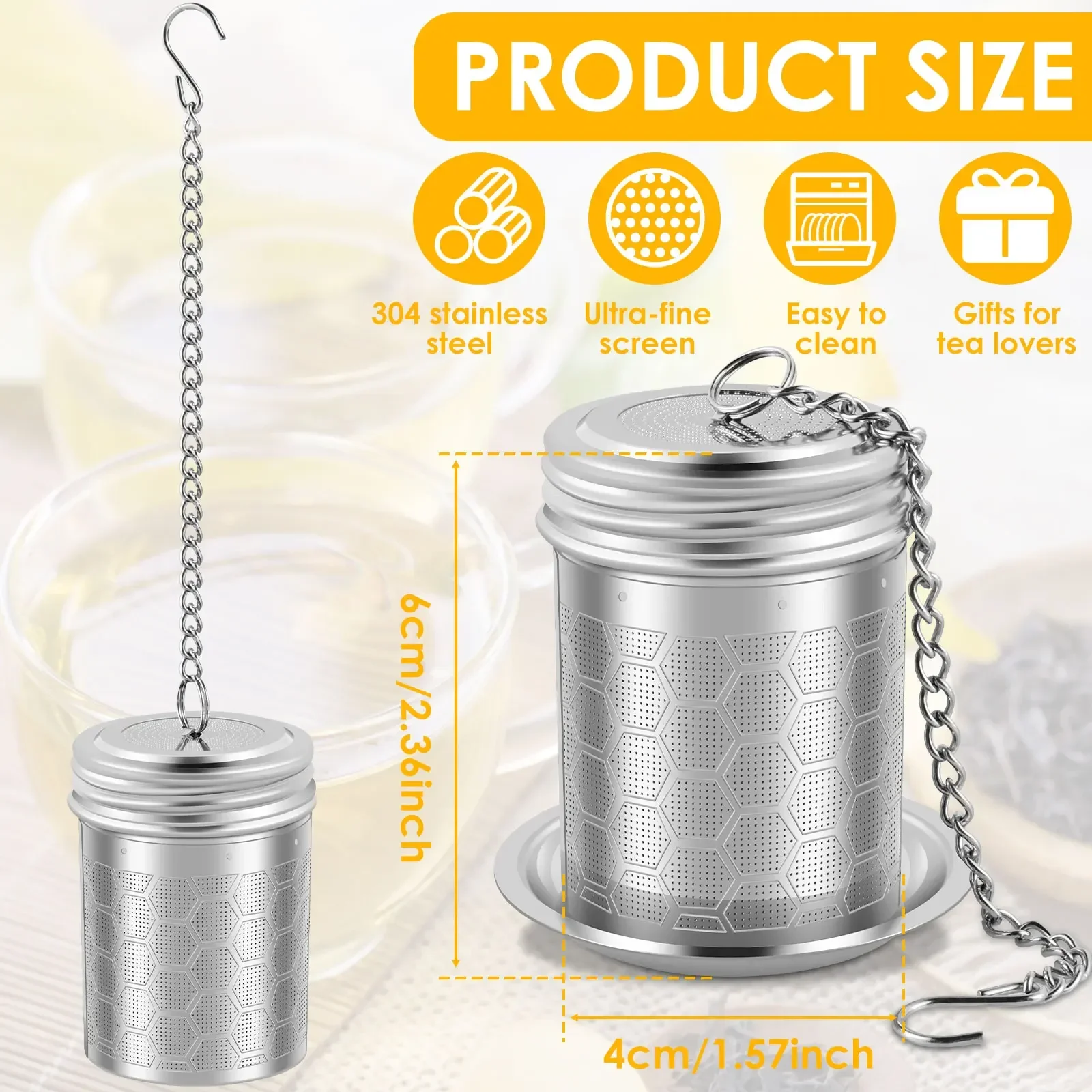 2Pcs Tea Infuser Stainless Steel Tea Strainer Teapot Fine Mesh Tea Leaves Spice Seasoning Filter Teaware Kitchen Accessories